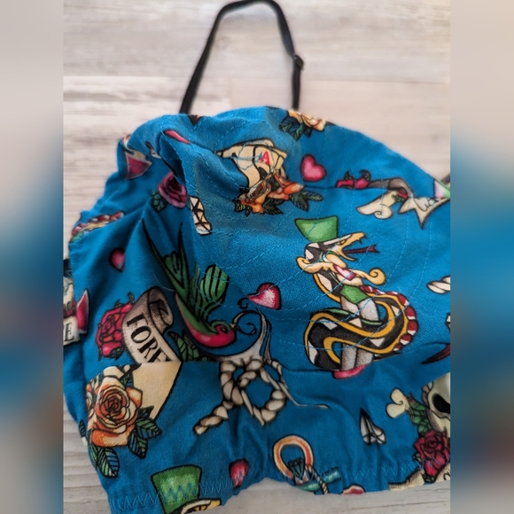 Retro Pun Up Tattoo Print Bullet Bra and Garter Set - Picture 2 of 4